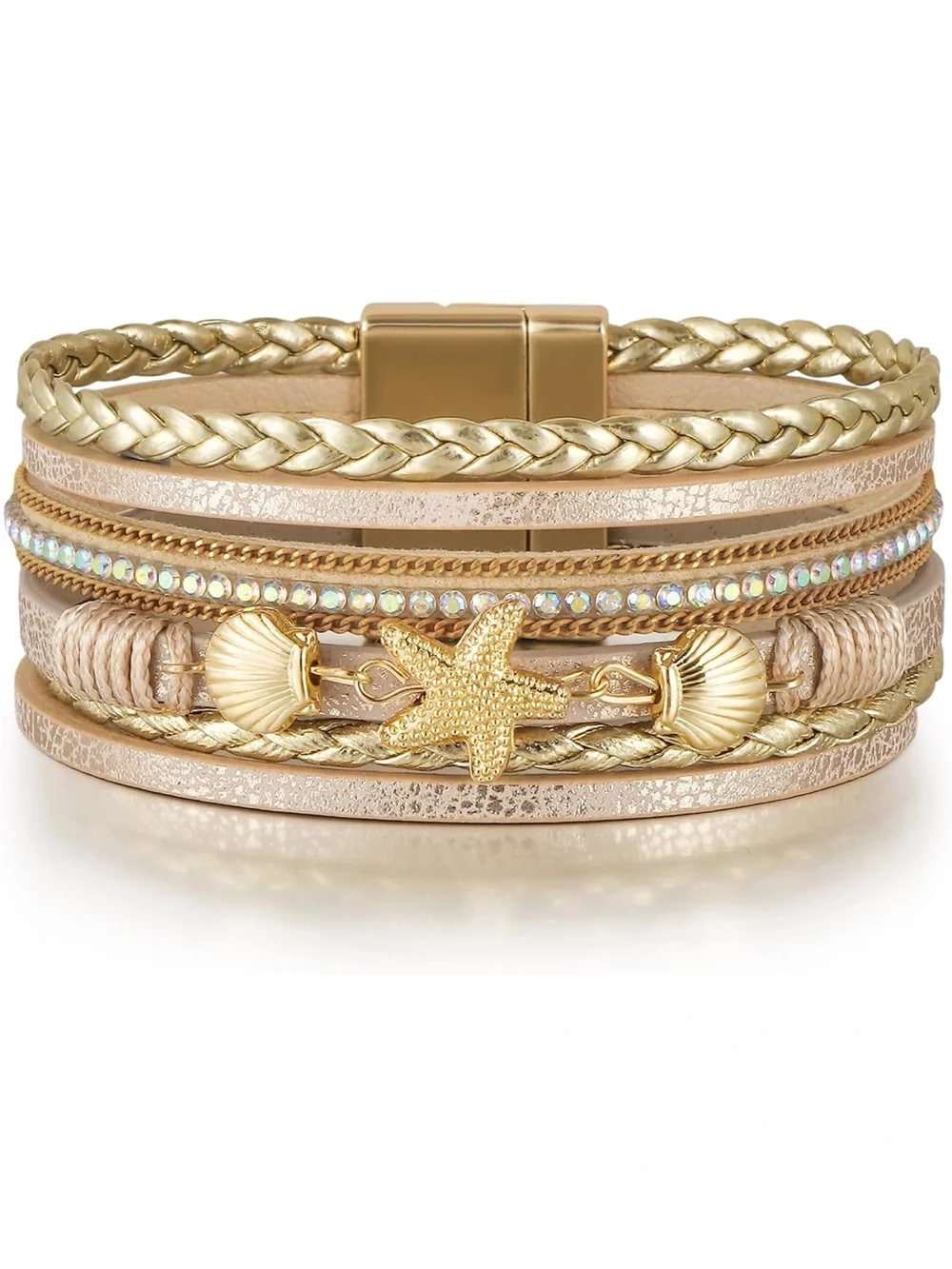 Anthropologie Gold and Blush Shell & Starfish Wrap Bracelet