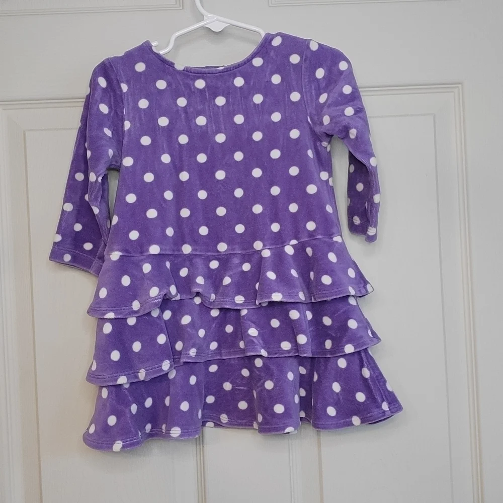 Gymboree Purple Velour Velvety Polka Dot Dress‎ Fall Ruffle