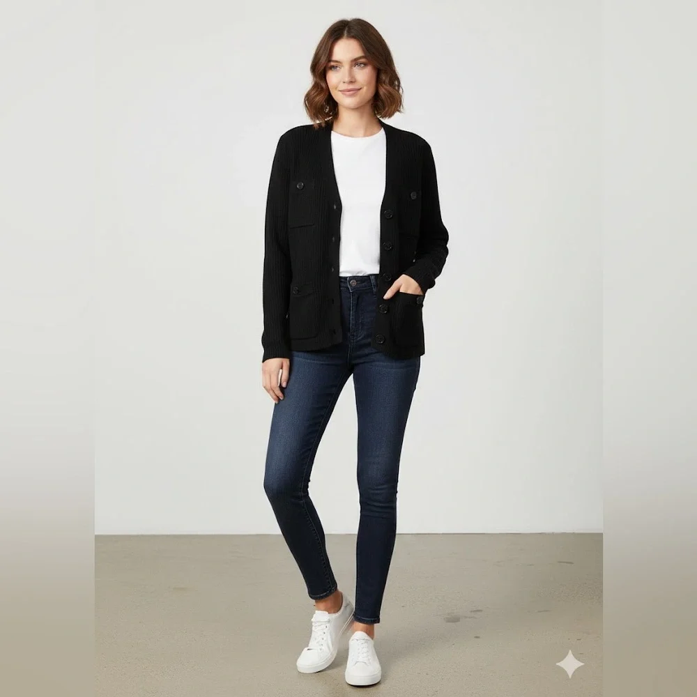 Lauren Ralph‎ Lauren Black Button-Up Women’s Sweater Cardigan Size M