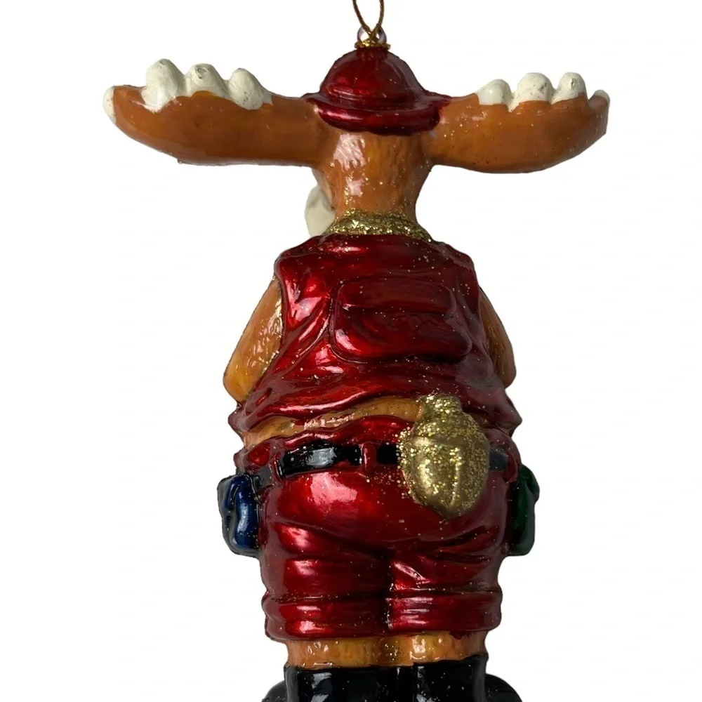 Moose Ornament Tourist Figurine Holding Camera Wearing Red-Park Ranger Christmas