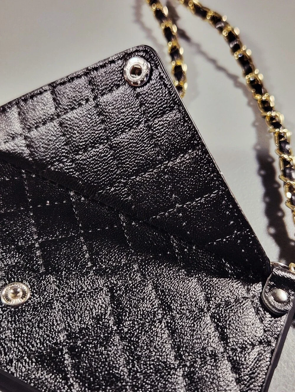 Black Quilted Leather iPhone 11 Pro Case Crossbody Wallet Chain Envelope Card