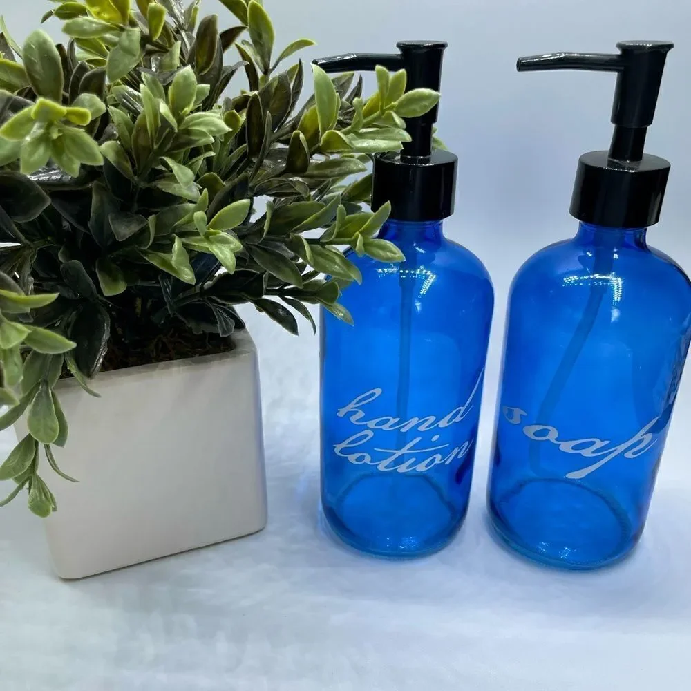 Matching Soap & Hand Lotion Glass Dispensers l New