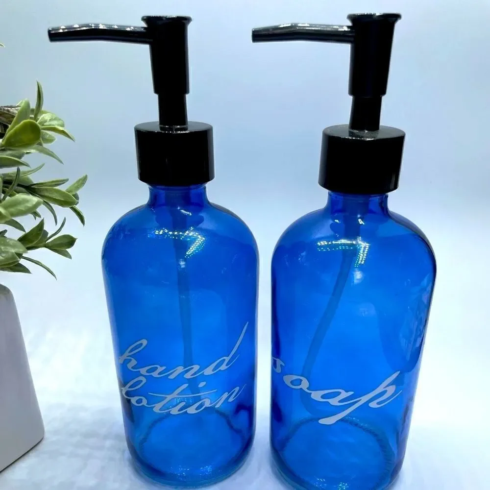 Matching Soap & Hand Lotion Glass Dispensers l New