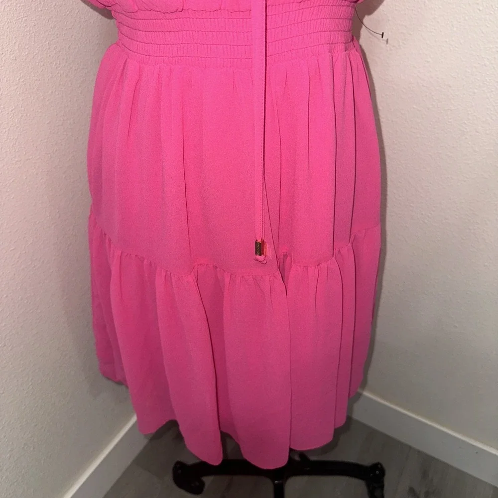Vince Camuto NWT mini chiffon halter Dress sz 4pink tiered elastic waist Ruffled