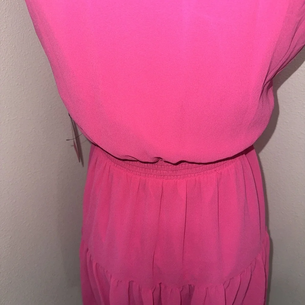 Vince Camuto NWT mini chiffon halter Dress sz 4pink tiered elastic waist Ruffled