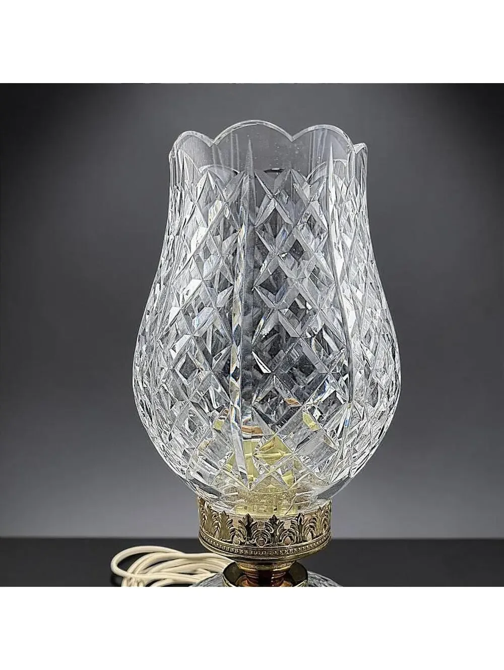 Vtg Waterford Crystal Electric Hurricane Lamp Accent Light 13