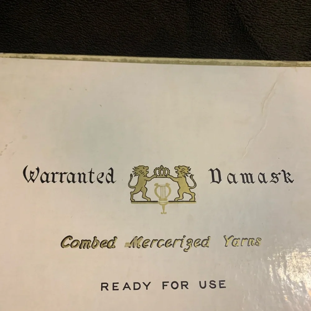 VINTAGE Imported Damask cotton rayon 54” X 72” tablecloth in original box