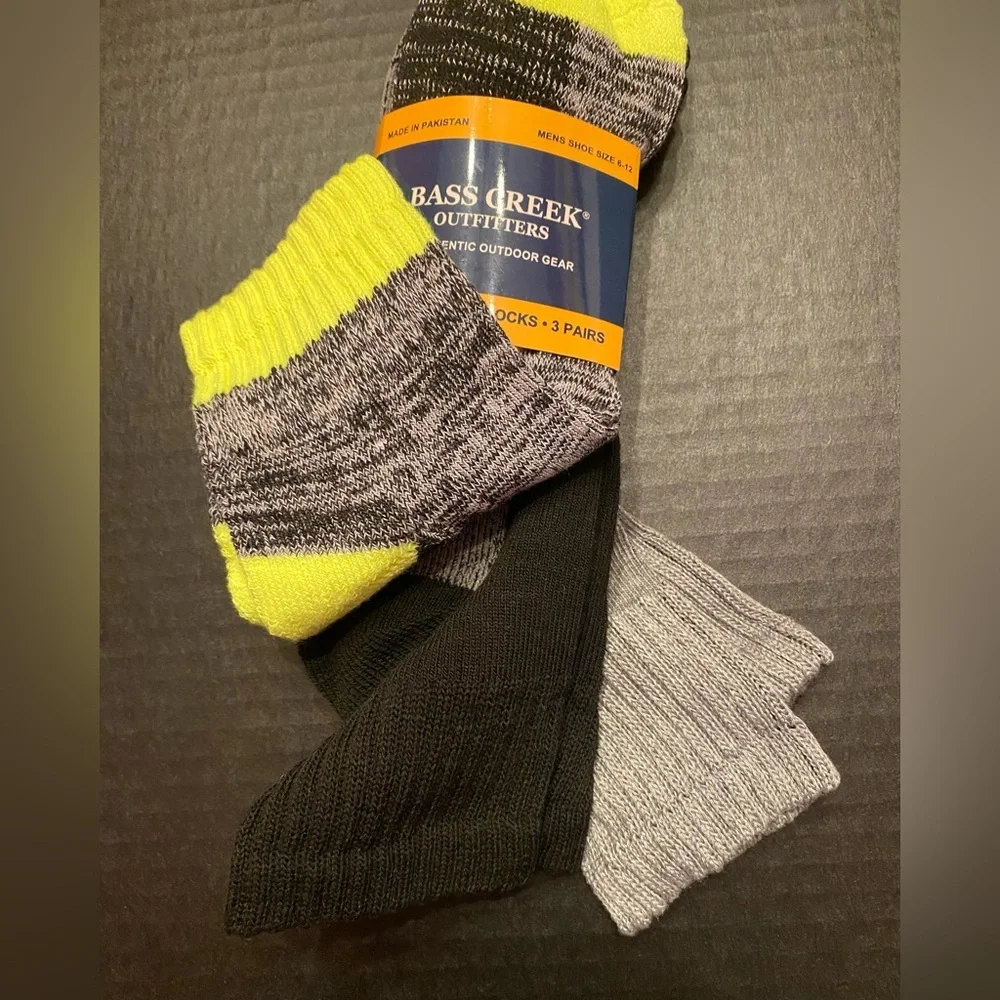 Bass Creek‎ Outfitters 3 Pair Quarter Socks Men’s 6-12 Yellow Black Gray