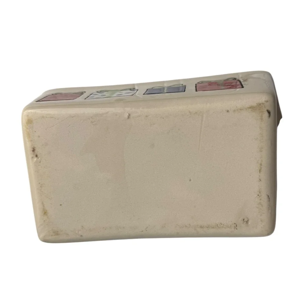 Ceramic Christmas Present Butter Dish‎ Candy Trinket Holder Holiday Decor E72Q