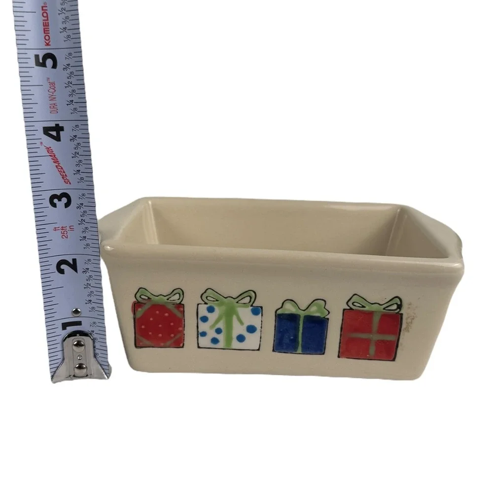Ceramic Christmas Present Butter Dish‎ Candy Trinket Holder Holiday Decor E72Q