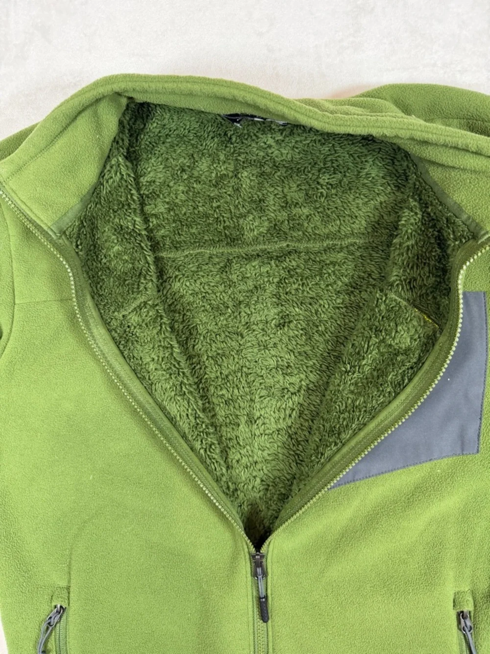 The North Face Medium Olive Green Fleece Jacket with Contrast Chest Pocket