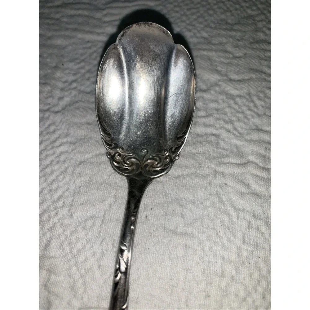 Antique STERLING Silver Sugar Spoon Ornate Victorian Edwardian Rococo Swirl 28g