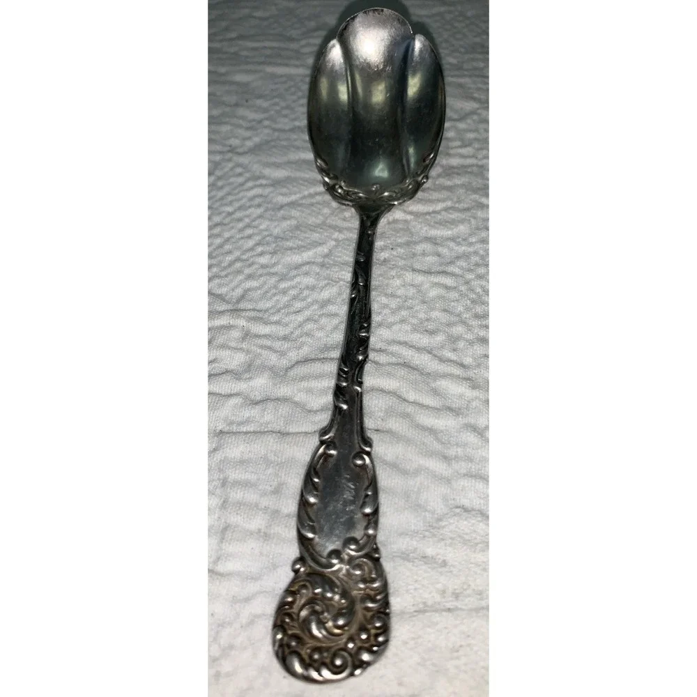 Antique STERLING Silver Sugar Spoon Ornate Victorian Edwardian Rococo Swirl 28g