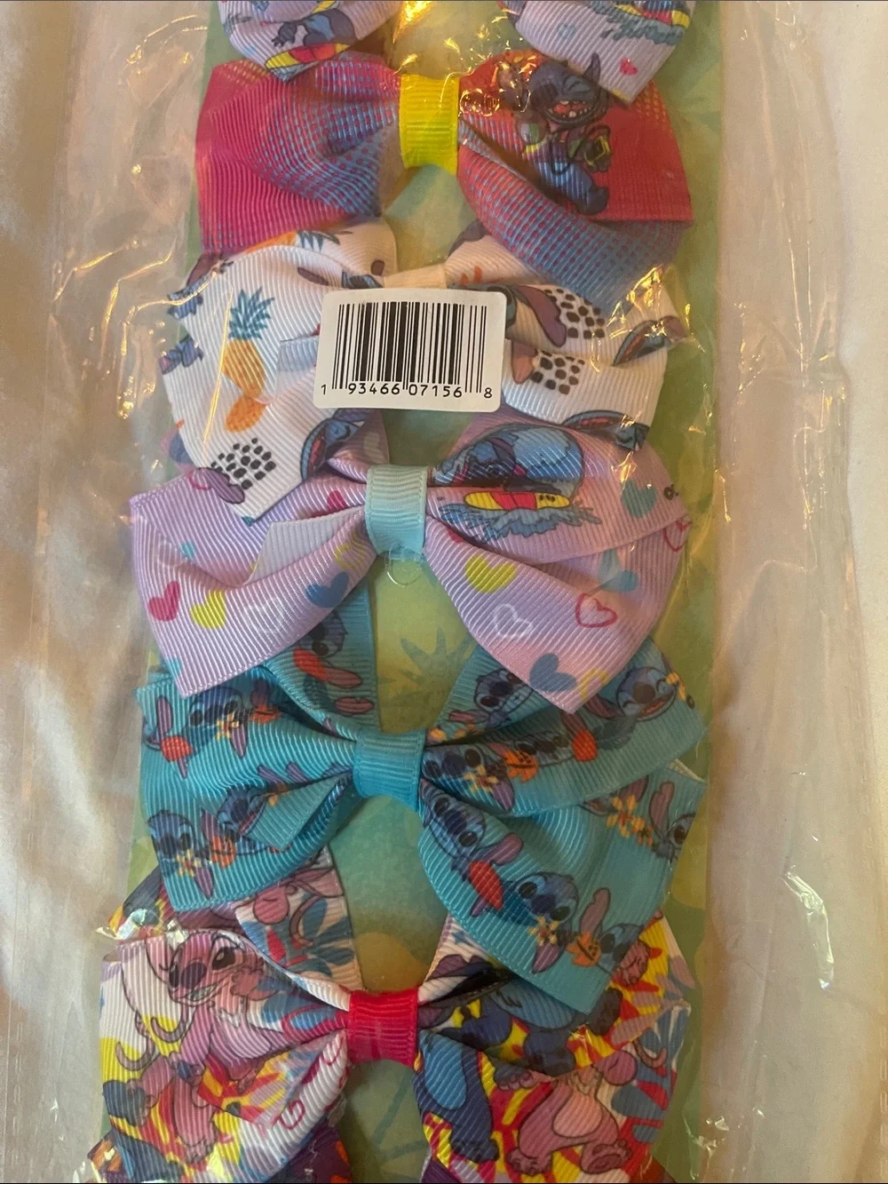 Disney Pastel & Bright Stitch Pattern Bow Clip Set 7 bows nwt