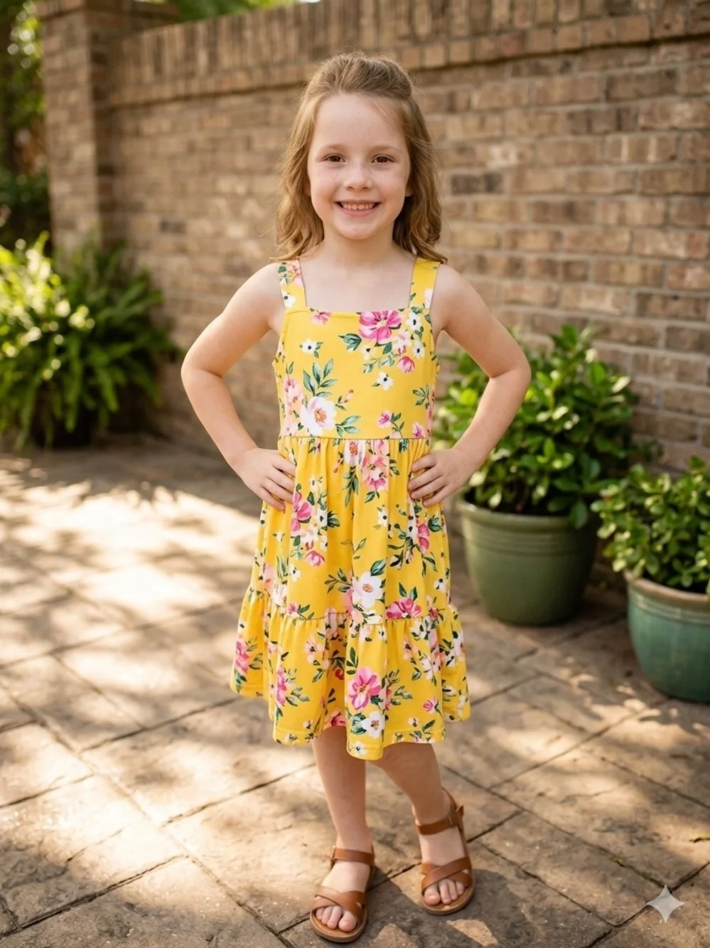 Take 50% OFF- Old Navy Yellow Floral Sundress with Pink & White Blossoms, Size-L