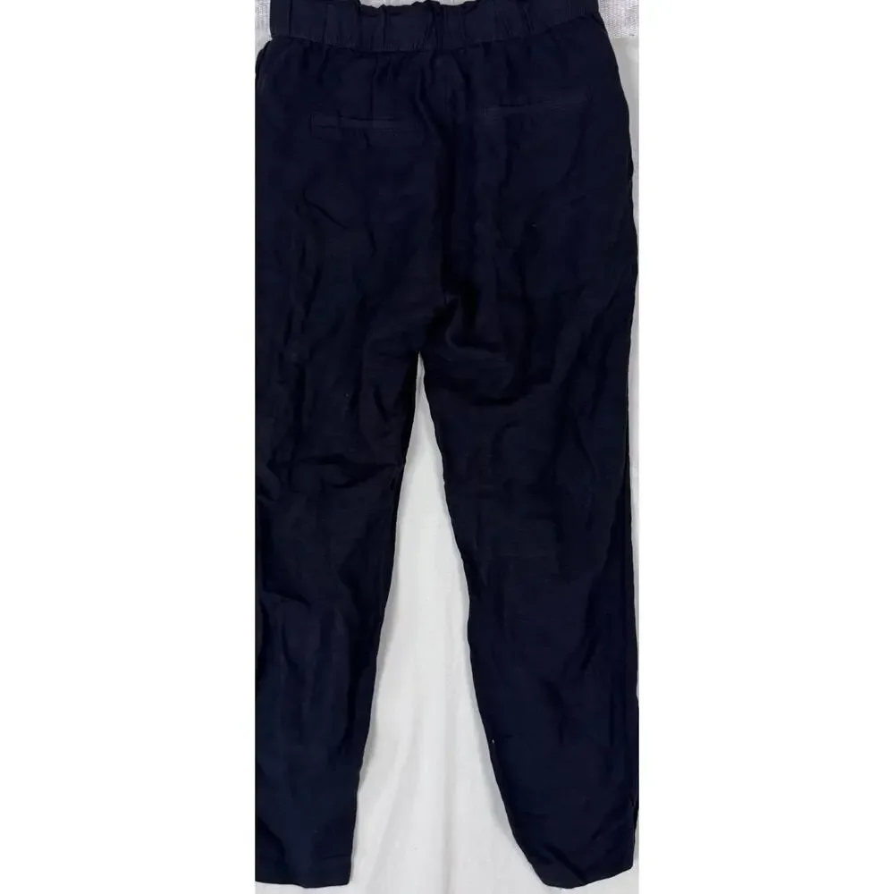 H&M Linen Blend Size 2 Black Paperbag Pull On Pants