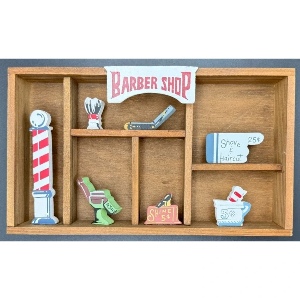 BARBER SHOP Shadow Box Permanently Installed Pieces, Shelf/Wall Mount
