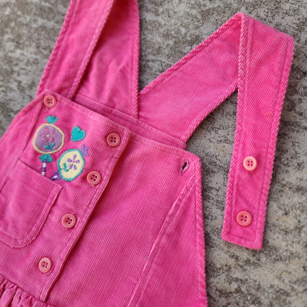Vintage Joyeux Gamins Happy Kids Pink Corduroy Candy Embroided Dress,‎ Sz 6