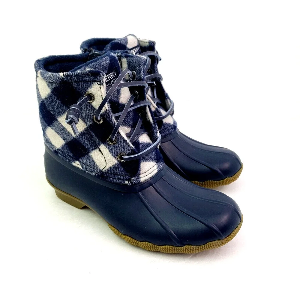 Sperry Top Sider Saltwater Toddler Size 13 Blue Plaid Wool Waterproof Duck Boots