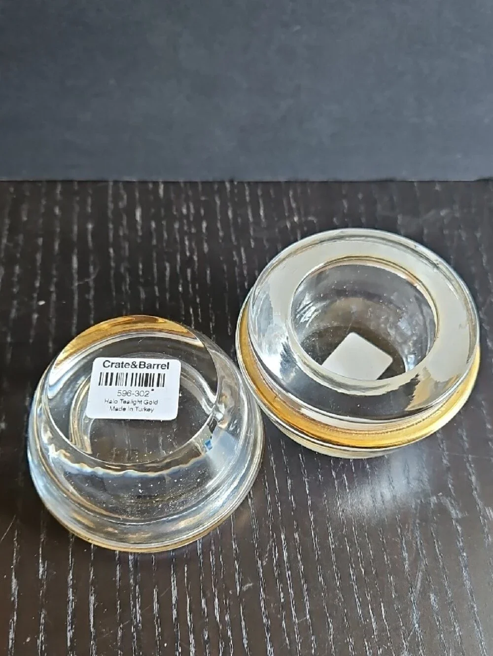 Crate&Barrel Clear Tealight Holders with Gold Rim - Set of 2