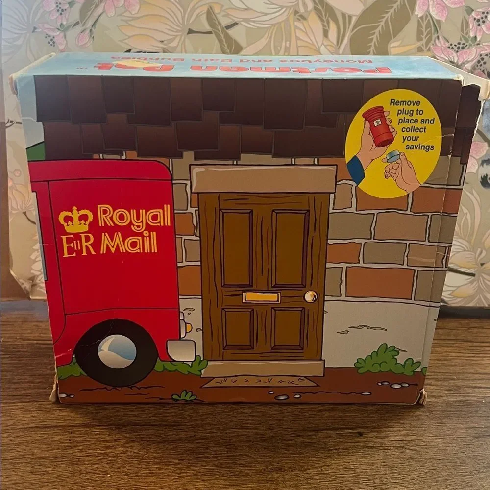 Vintage Postman Pat Moneybox and Bath Bubbles Set