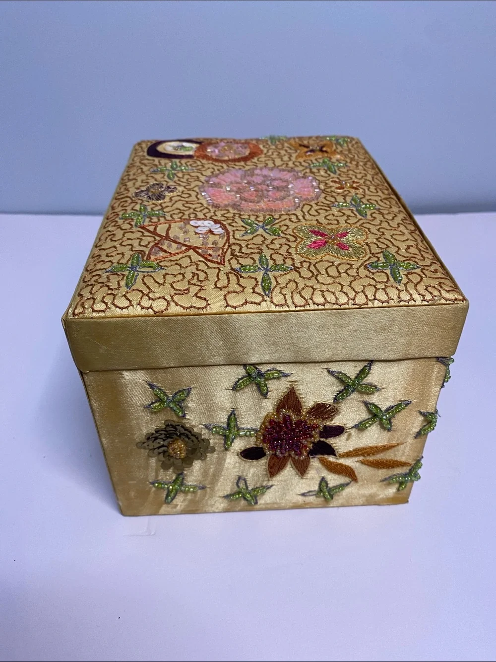 Embellished Beaded Gold Jewelry Box