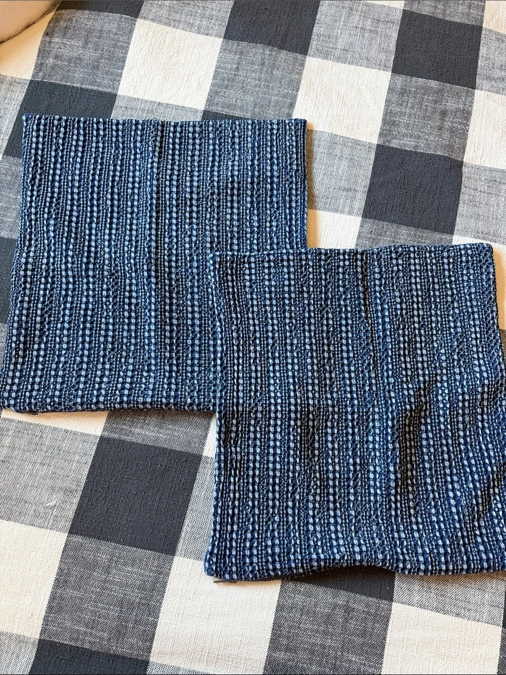 Pottery Barn Navy Blue Stonewashed Woven Accent Pillow Covers - Set of 2