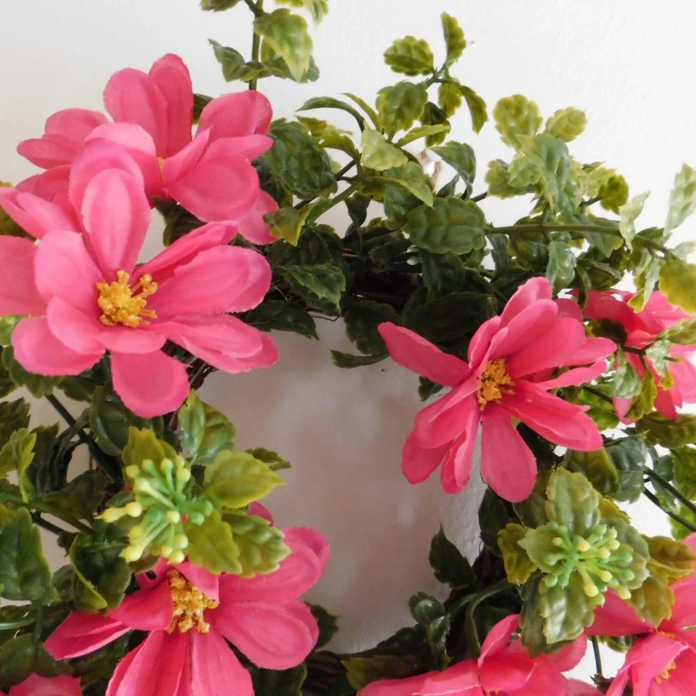 Pink and Yellow Daisy Candle Ring, Small Mini Wreath, Home Decor, Small SUmmer‎