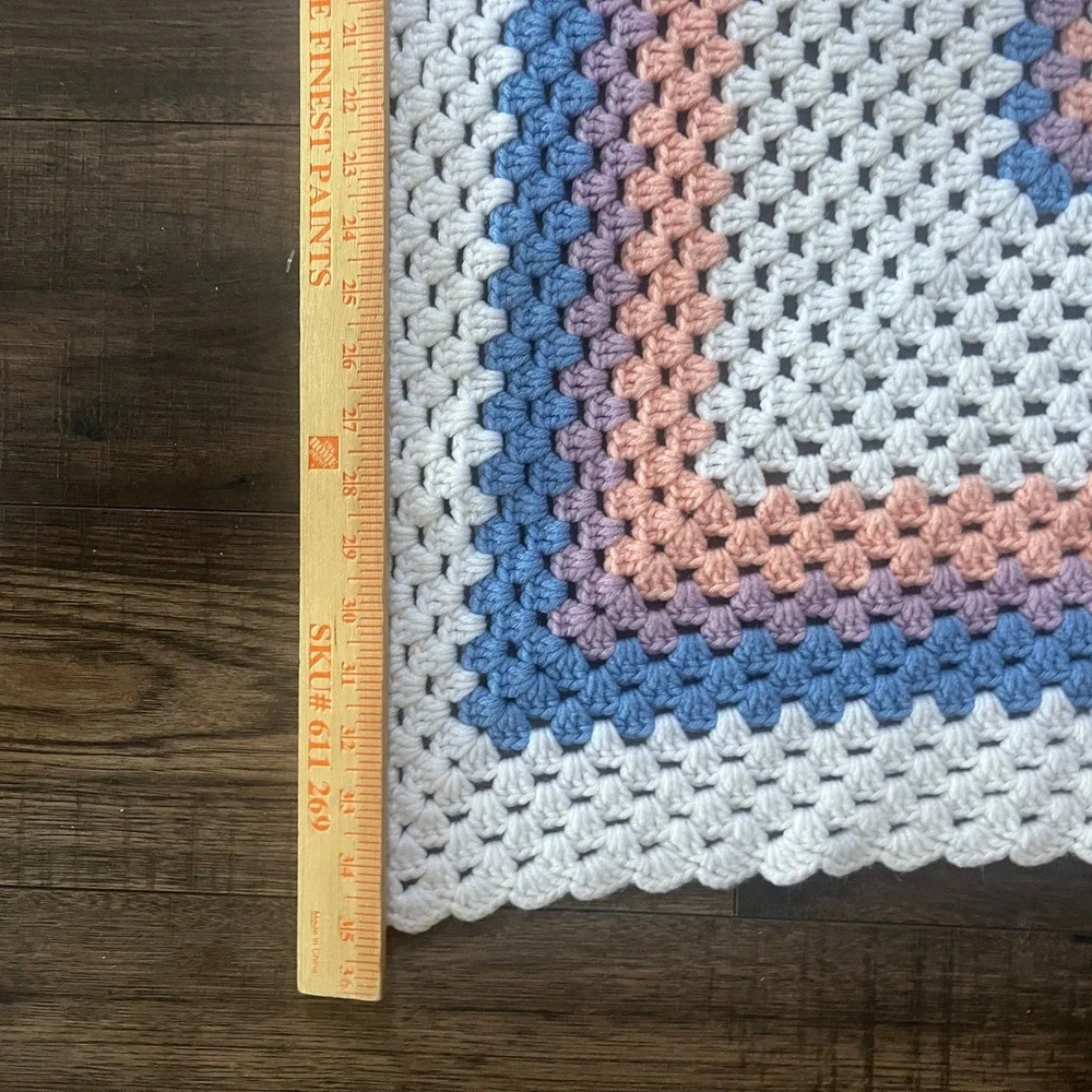 Handmade Crochet Granny Square Baby Blanket Cream Pink Blue Purple 34x36