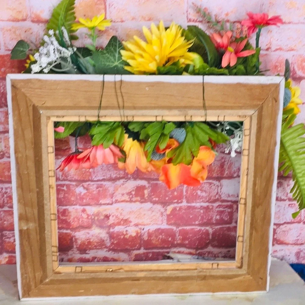 Shabby Chic Farmhouse Wall Colorful Spring Floral Wreath Wall Frame Decor