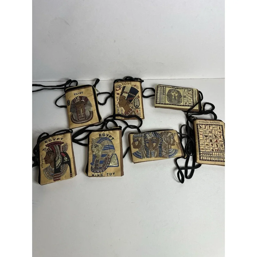 Egyptian Set Of 7 Cleopatra King‎ Tut Egypt Purse Coin Bags With Strap 4x6