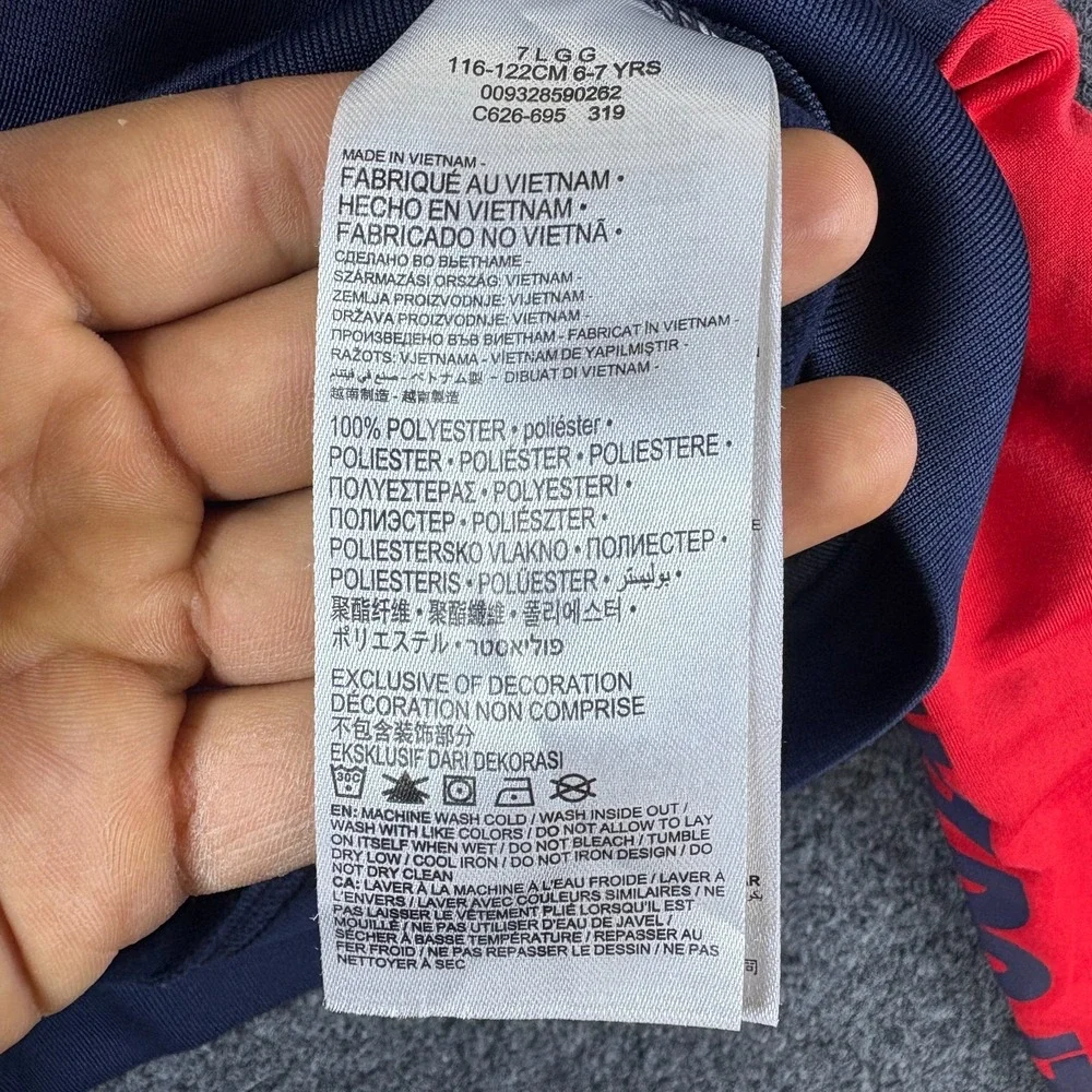 Nike Track Jacket Boy 7 Blue Red Logo Embroidered Mock Neck Full Zip Performance