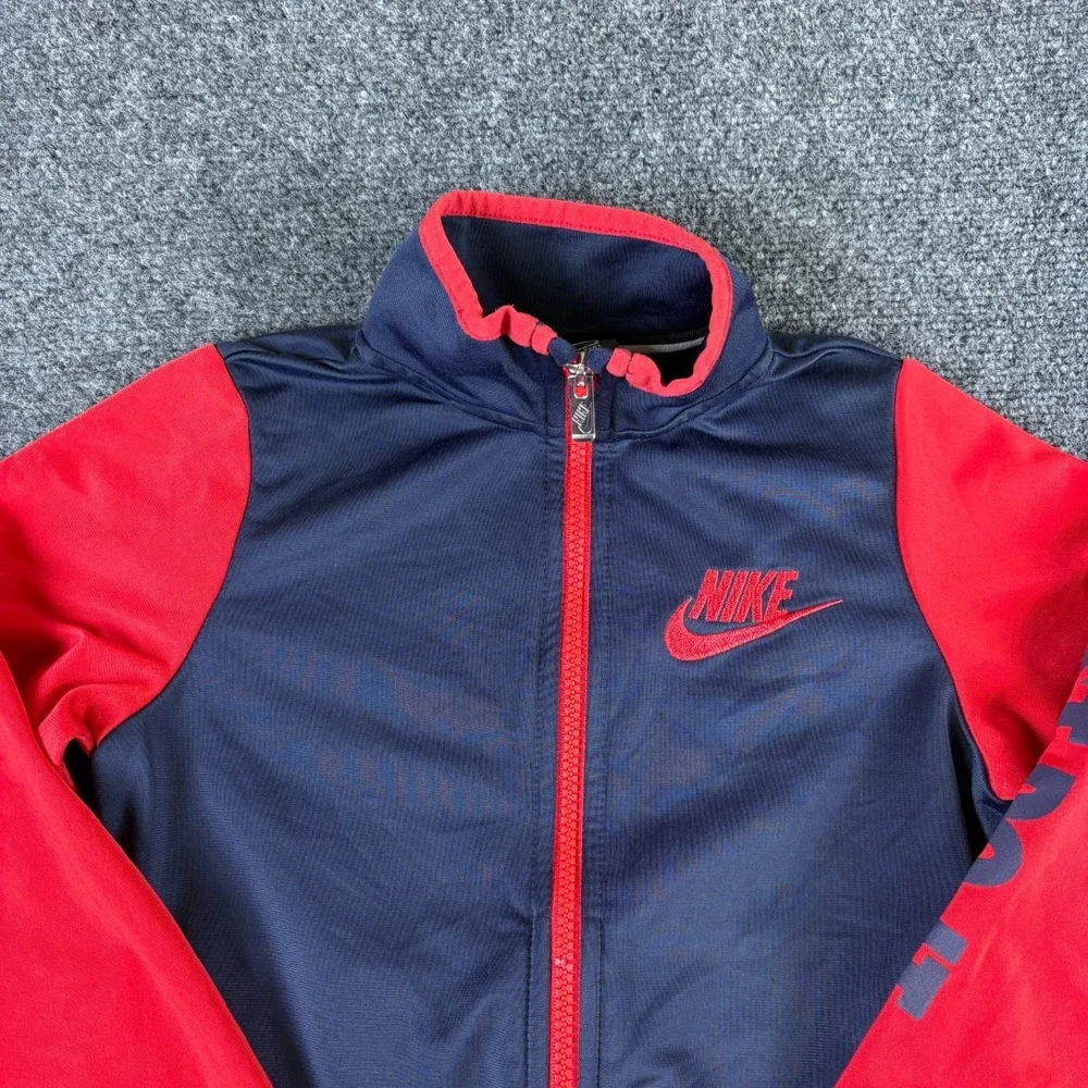 Nike Track Jacket Boy 7 Blue Red Logo Embroidered Mock Neck Full Zip Performance