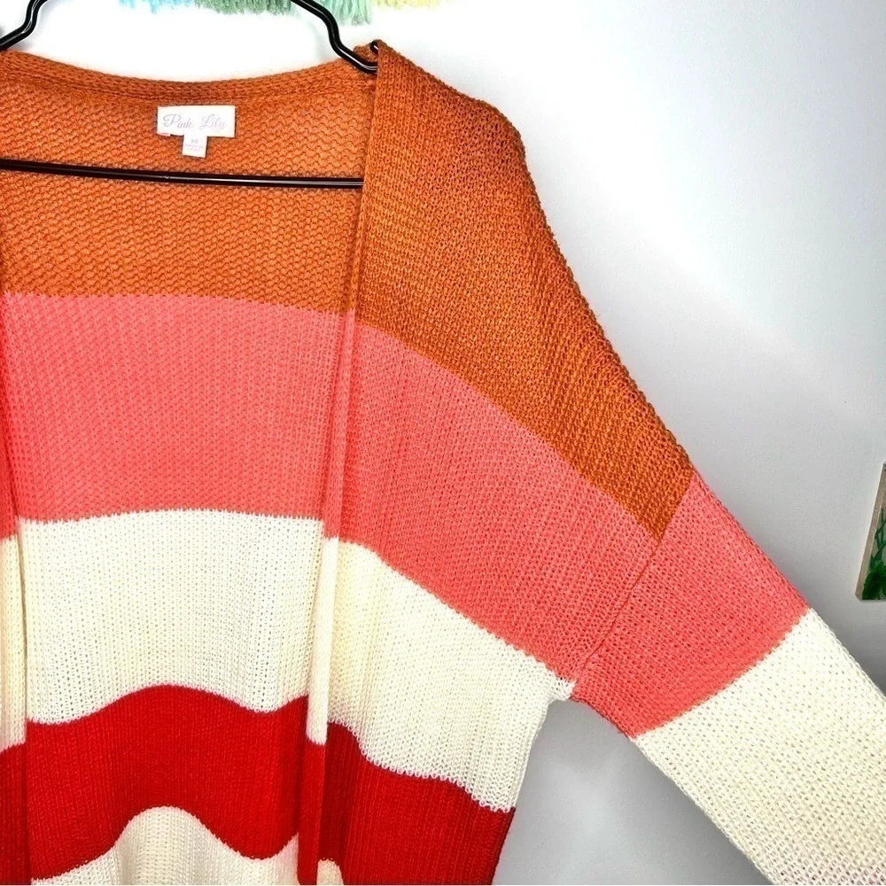 Pink Lily Boutique Colorblock Chunky Stripe Knitted Tunic Length Long Cardigan