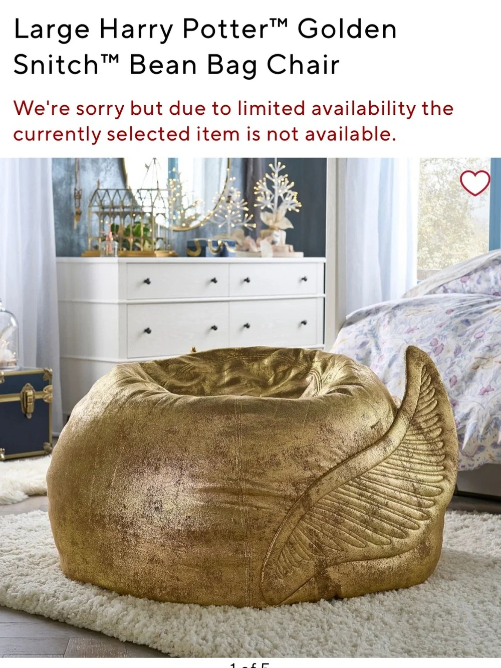 Pottery Barn Teen Metallic Golden snitch  Winged Bean Bag Chair