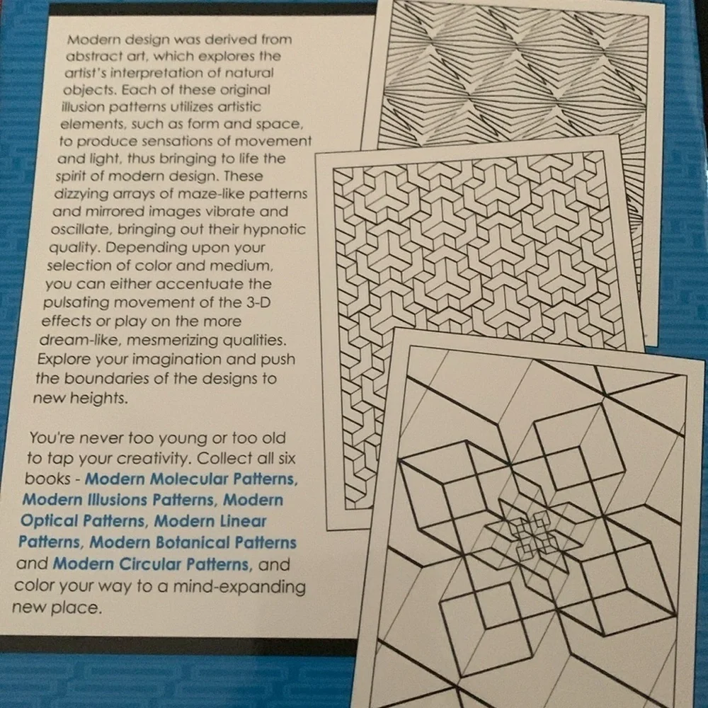 Mindware Modern Pattern Coloring books. Includes Linear & Illusions books. NWOT