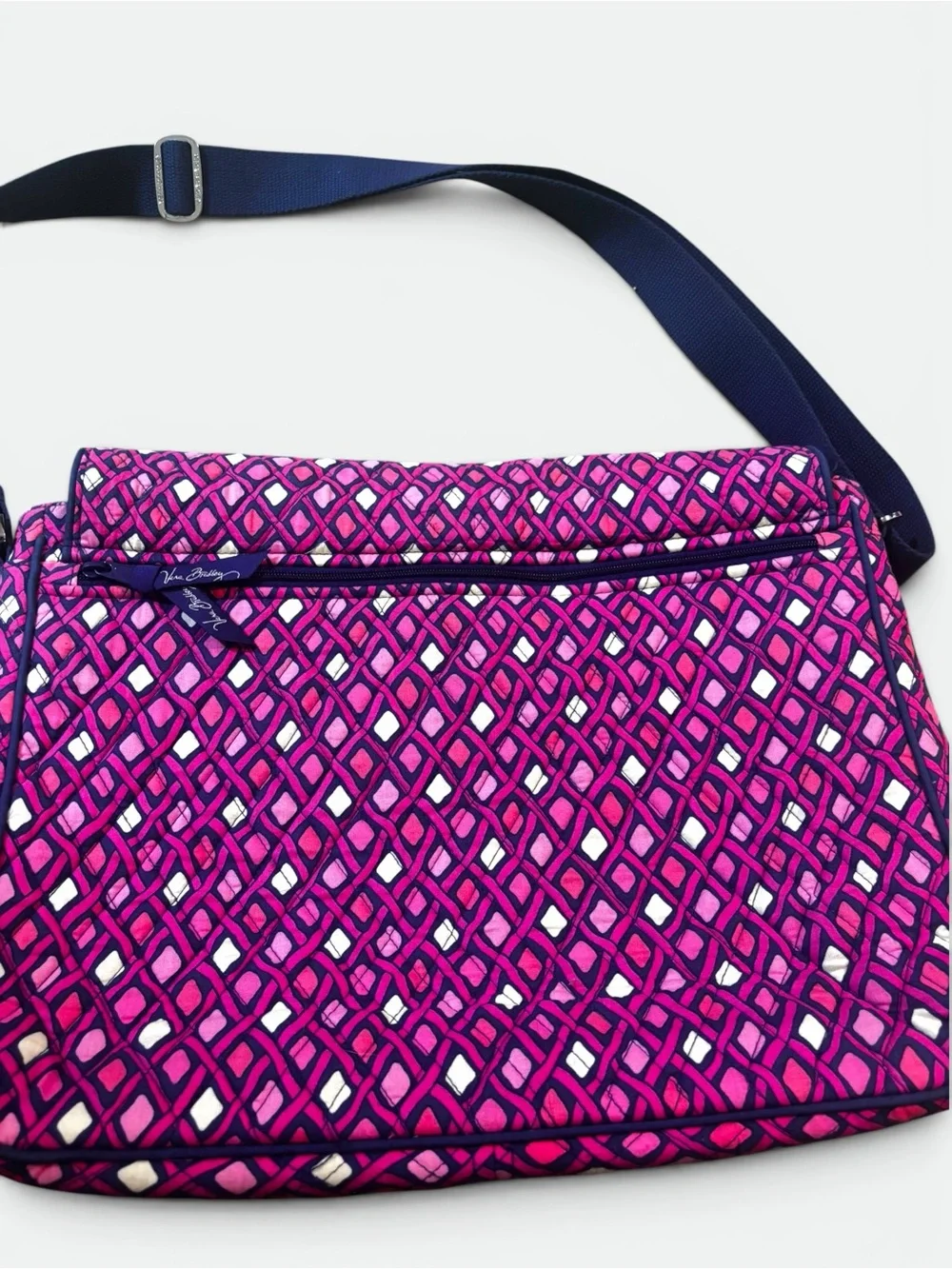 Vintage Vera Bradley Catalina Pink Navy Messenger Laptop Bag Y2K Retired Print