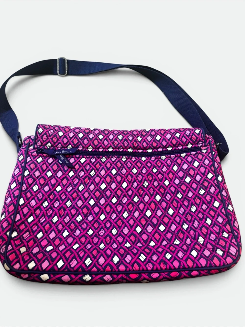 Vintage Vera Bradley Catalina Pink Navy Messenger Laptop Bag Y2K Retired Print