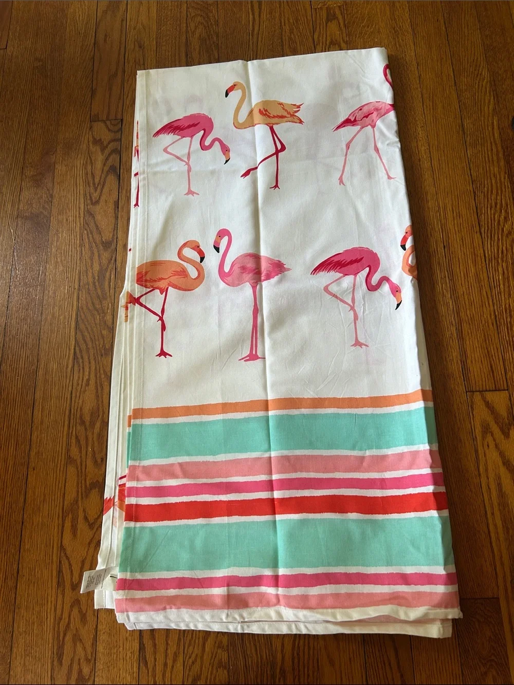 Flamingo Print Fabric Shower Curtain - Pink & Mint Stripe