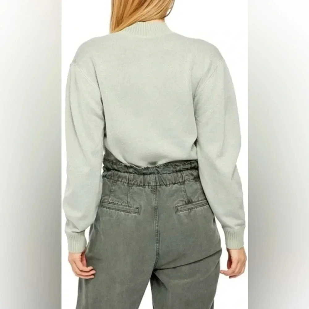 NWOT Free People Starry Night Metallic Shimmer Mock Neck Sweater Mint Green XS
