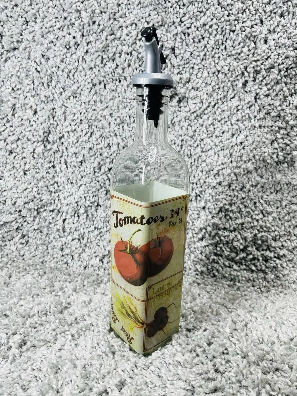 Glass Bottle Oil Vinegar Dispensers Cruets Lever Pourer Veggies Multicolor