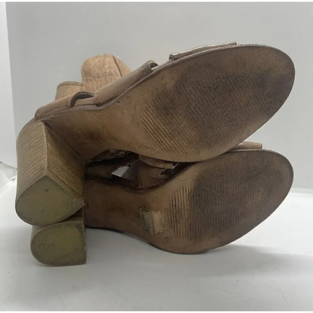 Free People Effie Block Heel Sandal Women's Size 36/US 6 Brown Leather Side Zip