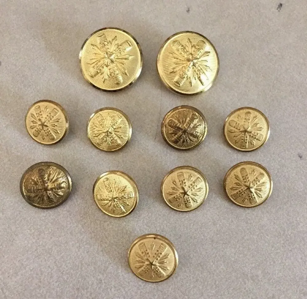 Lot 11 Vintage Military Cannon Star Round Brass Metal Shank Buttons 1.5-2.25cm