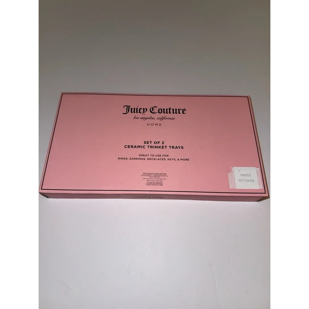 Juicy Couture Heart Trinket Tray Set Pink Jewelry Dish Set of 2 Ceramic NEW