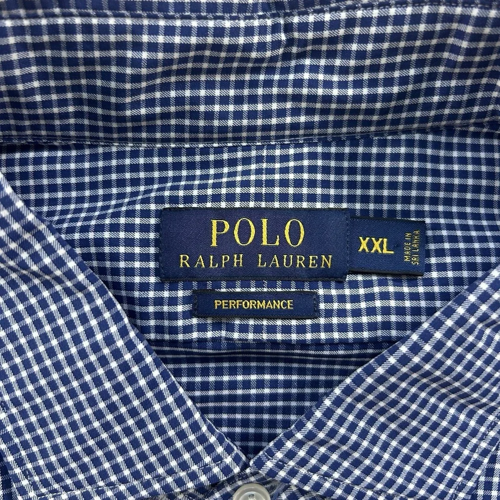 Polo Ralph Lauren XXL Navy Gingham Check Performance Long Sleeve Button Down