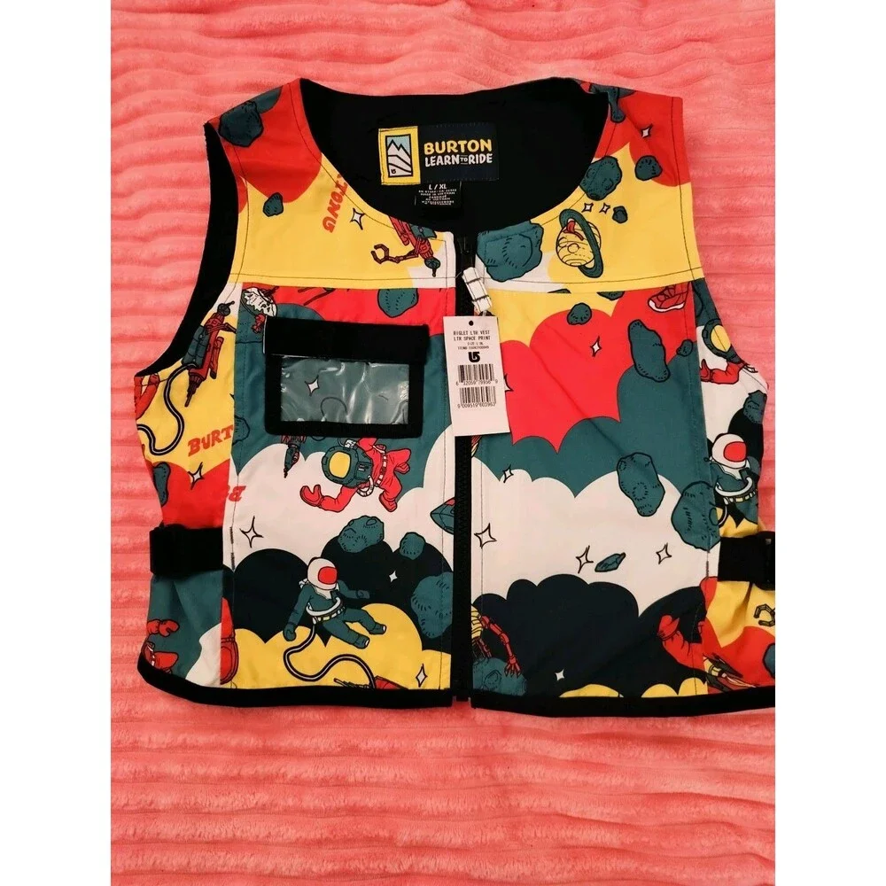 NWT Burton Riglet LTR Space Print Ski Vest Multicolor L/XL Kids Adjustable Strap