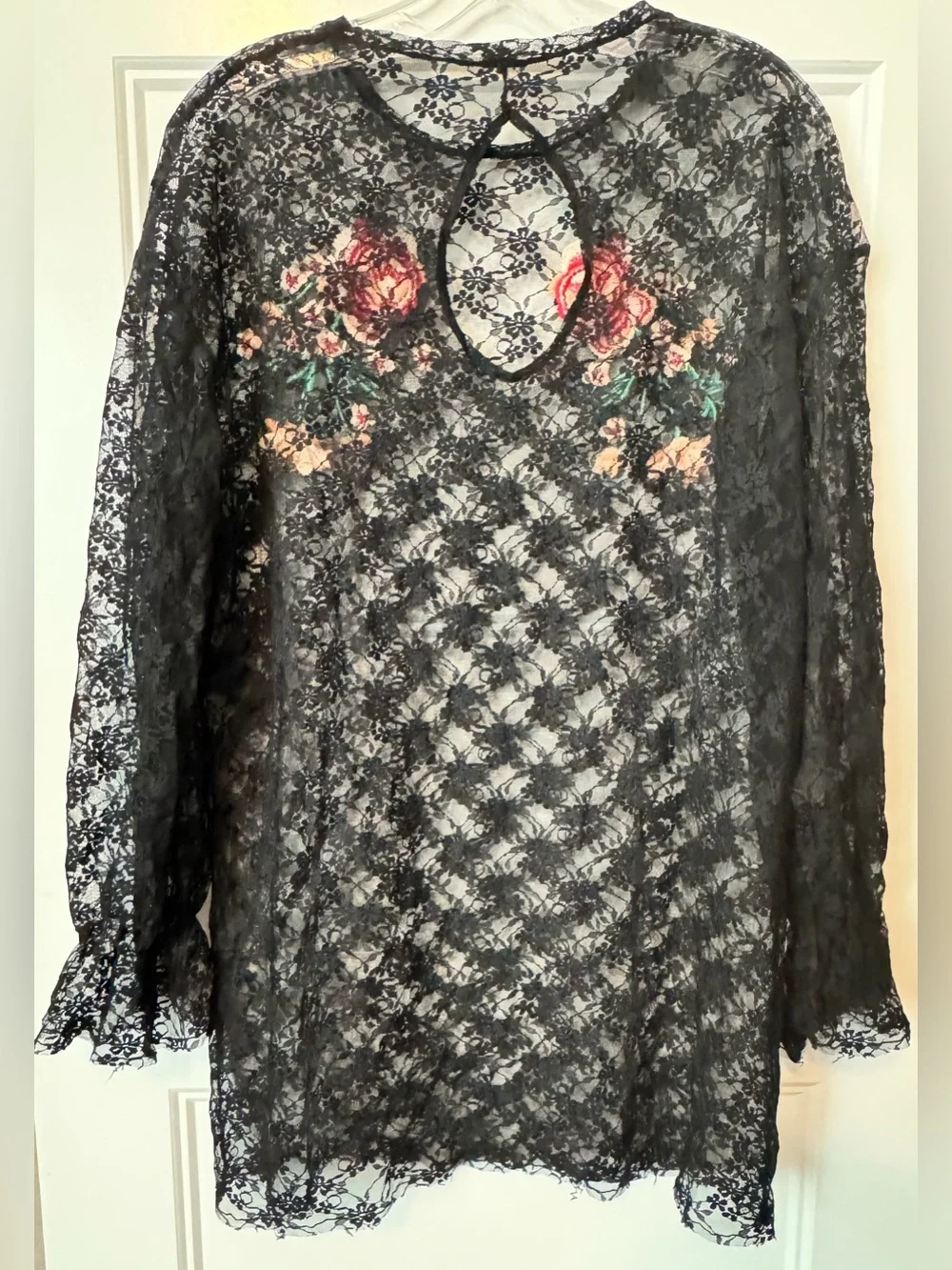 Free People Fast Forward Black Lace Embroidered Tunic Top Boho Festival Sheer