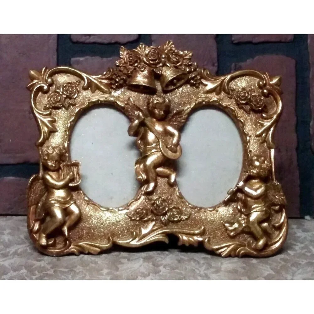 Gold gilt frame Ornate Cherubs Bells Roses Stunning 6.5