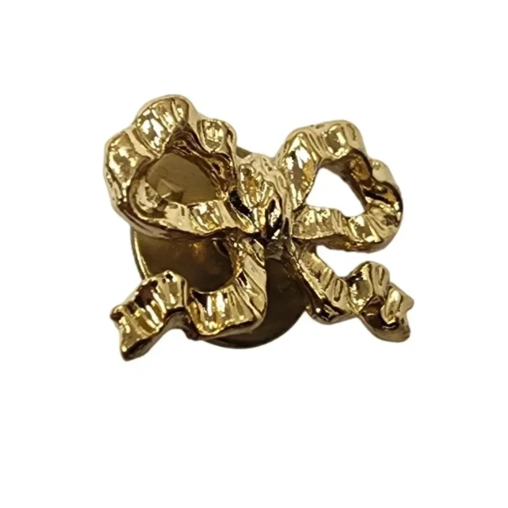 Vintage 60s-70s Set of 2 Bow and Angle Brooch Pin Gold Tone