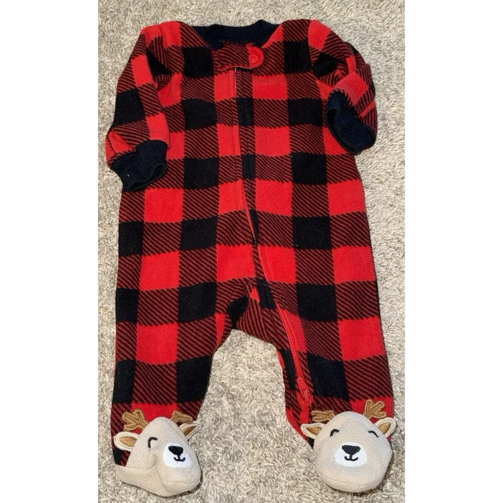 Lot Of 5 Carter's Baby Boy Sleepers Fleece Footed Pajamas 2-NB, (1) 0-3, (2) 3M